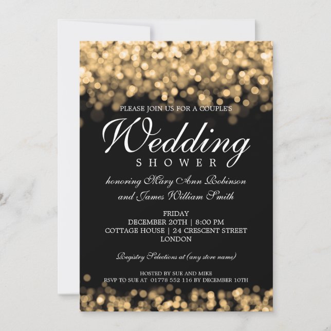 Invitación Parejas elegantes Ducha Luces de Oro (Anverso)