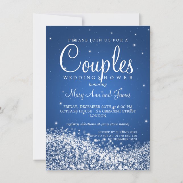 Invitación Parejas Elegantes Ducha Sparkling Wave Blue (Anverso)