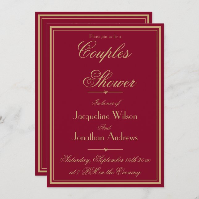 Invitación Parejas Elegantes Nombre De Ducha Correo Electróni (Anverso / Reverso)