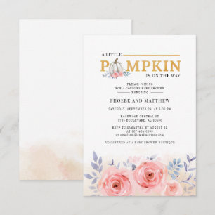 Invitación Parejas florales Baby Shower Watercolor Calabaza C