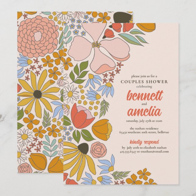 Invitación Parejas florales Boda Ducha nupcial (Anverso / Reverso)