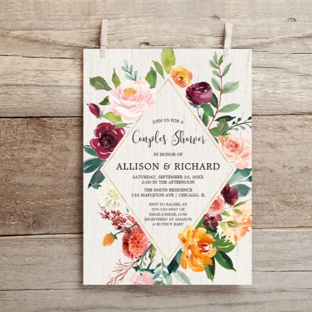 Invitación Parejas florales de otoño rústicas duchas de bebé (Subido por el creador)