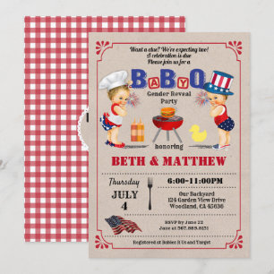 Invitación Parejas gemelas con ducha de bebé Día de la Indepe