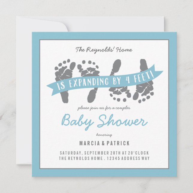 Invitación Parejas gemelas de niños duchan Baby Shower azul y (Anverso)