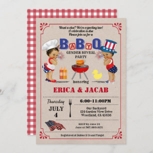 Invitación Parejas gemelas del 4 de julio BBQ baby ducha