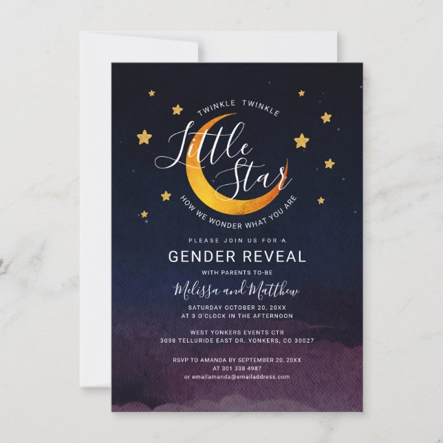 Invitación Parejas Género Revelar Twinkle Estrella Espacio Ex (Anverso)