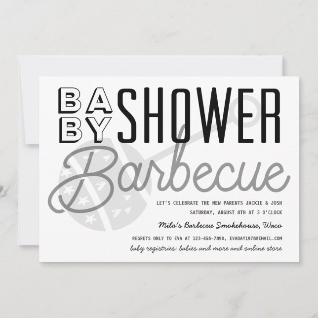 Invitación Parejas modernas Barbacoa Baby Shower Negro y Blan (Anverso)