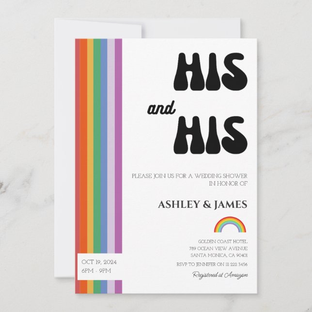 Invitación Parejas retro de Bodas gay duchan su y su LGBTQ (Anverso)