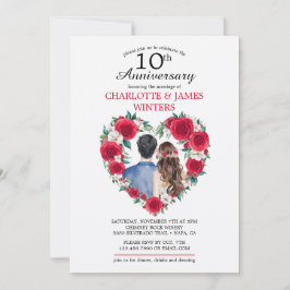 Invitación Parejas Rosas acuarela 10° aniversario de Boda