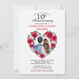 Invitación Parejas Rosas acuarela 10° aniversario de Boda