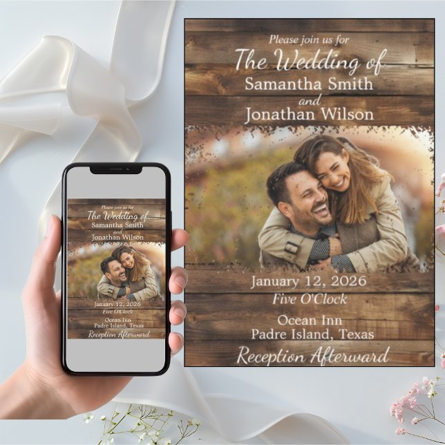 Invitación Parejas rusticas de madera Foto Boda por País (Subido por el creador)
