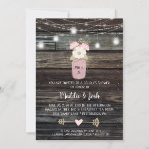 Invitación Parejas Rústicas Ducha Mason Jar Encende Boho Flor