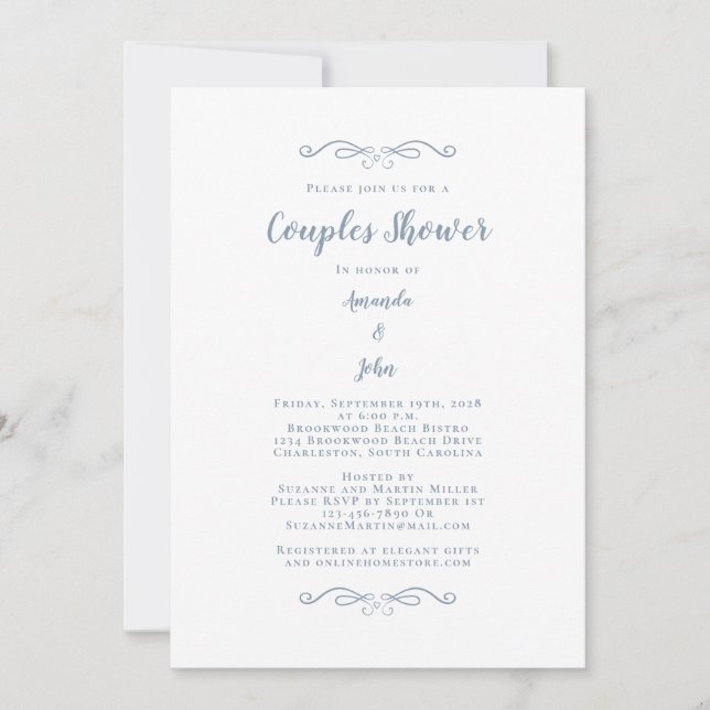 Invitación Parejas Shower Boda Engagement Party Dusty Blue (Anverso)