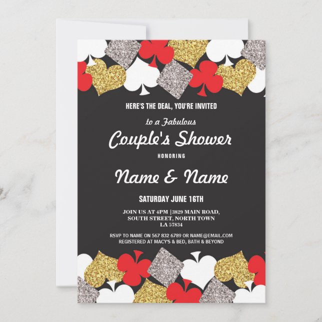 Invitación Parejas Shower Compromiso Fiesta de Casino Las Veg (Anverso)
