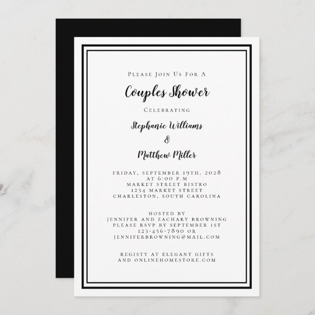 Invitación Parejas Shower Engagement Party Moda Black & White (Anverso / Reverso)