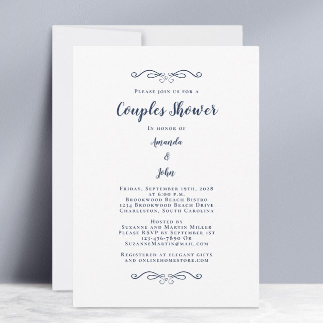 Invitación Parejas Shower Wedding Party Classic Navy Blue (Couples Shower Wedding Party Classic Navy Blue Invitation)