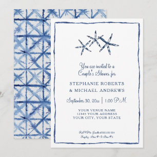 Invitación Parejas Starfish Shower Shibori Indigo Blue Beach