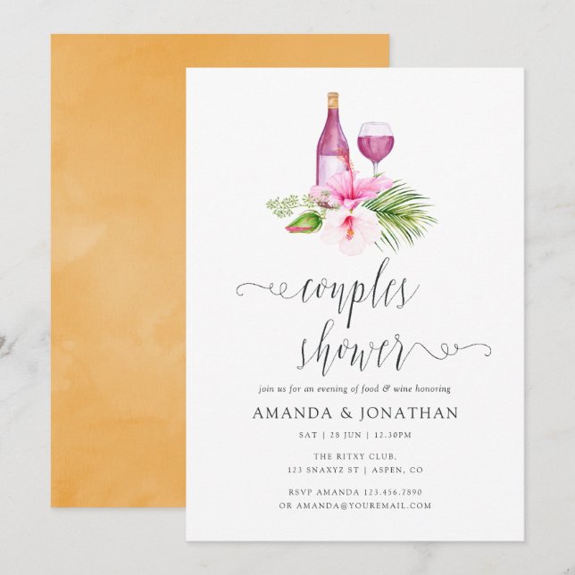 Invitación Parejas Tropicales De Playa Ducha Degustación De V (Anverso / Reverso)