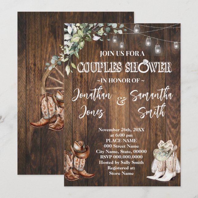Invitación Parejas verdes duchan matrimonio rural occidental (Anverso / Reverso)