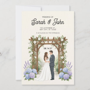 Invitación Parella de Arco de Jardín Acuarela Hortensia