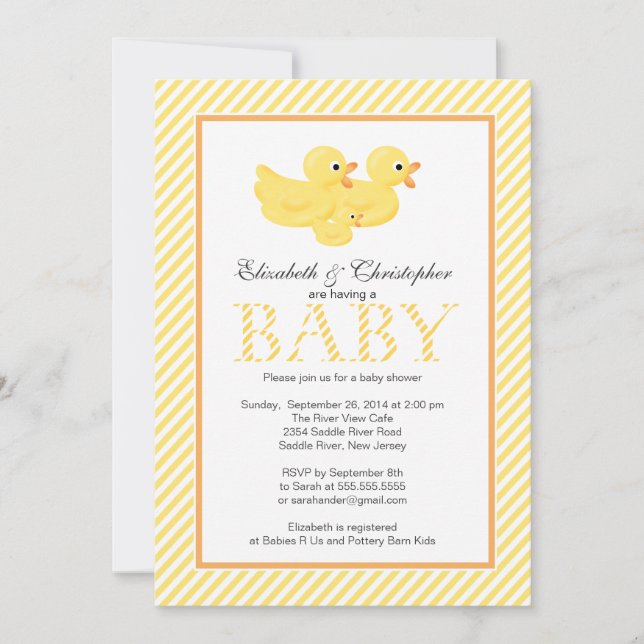 Invitación Pares amarillos modernos Baby Shower de los patos (Anverso)