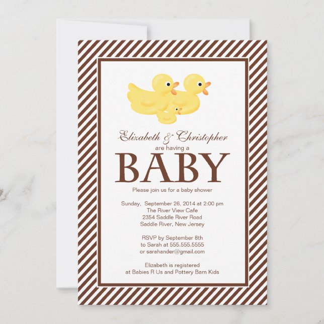 Invitación Pares amarillos modernos Baby Shower de los patos (Anverso)