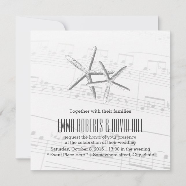 Invitación Pares elegantes de boda musical de las estrellas (Anverso)