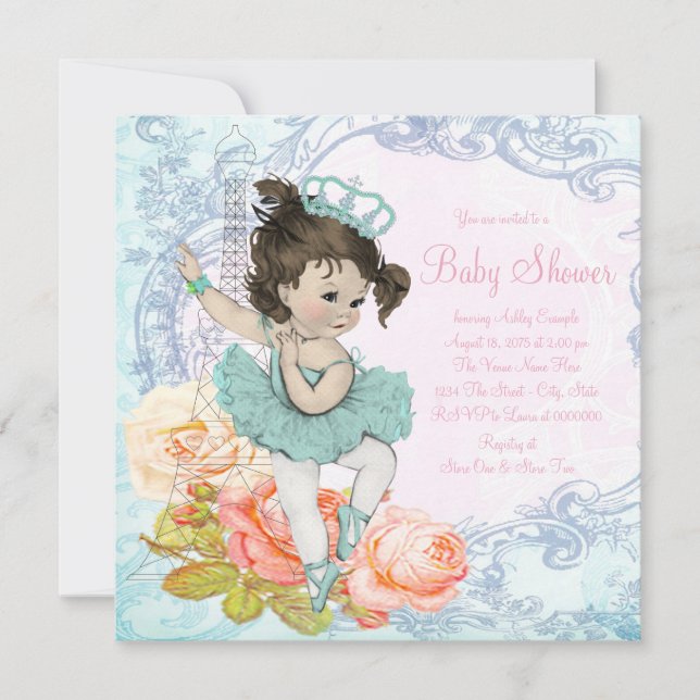 Invitación Paris Ballerina Baby Shower (Anverso)