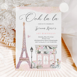 Invitación Paris Birthday Parisian Cafe Tea Fiesta Birthday