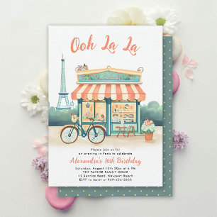 Invitación Paris Bistro Eiffel Torre Rosa Dulce Verde azulado