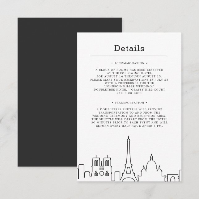 Invitación París, Boda de Francia | Detalles del invitado (Anverso / Reverso)