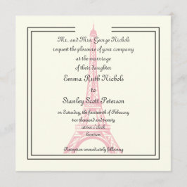 Invitación París boda rosa Torre Eiffel marfil clásico
