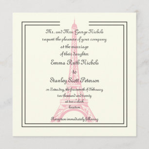 Invitación París boda rosa Torre Eiffel marfil clásico