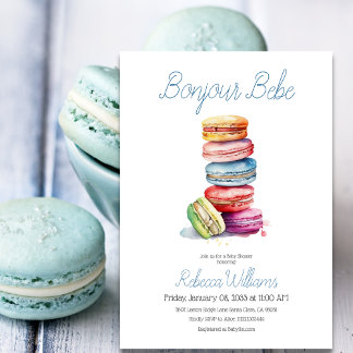 Invitación Paris Bonjour Bebe Macaroons Boy Baby Shower
