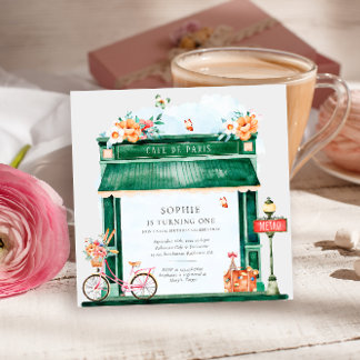 Invitación Paris Cafe Boulangerie Watercolor Birsthday Fiesta
