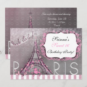 Invitación París Chic Brillo Torre Eiffel Fiesta Sweet 16