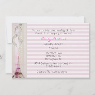 Invitación París con rayas rosadas Dieciséis