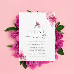 Invitación París Dijo Que Oui Eiffel Tower Bridal Shower<br><div class="desc">Sorprenda a sus seres queridos con esta encantadora invitación,  con flores de color rosa brillante,  torre de eiffel y detalles editables. Personalizar fácilmente haciendo clic en la opción "personalizar".</div>