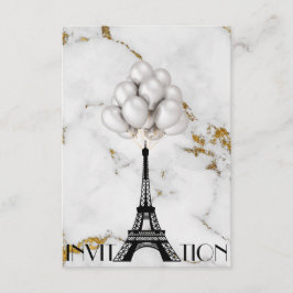 Invitación Paris Eiffel Tower Balloons Marble Gold