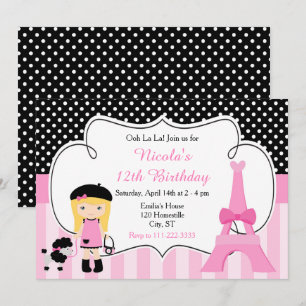 Invitación Paris Eiffel Tower Blonde Chica Fiesta de Cumpleañ