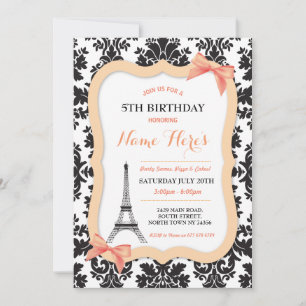 Invitación Paris Eiffel Tower Bow Peach Cumpleaños Invitado