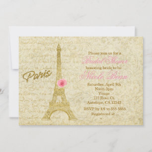 Invitación Paris Eiffel Tower Gold & Pink Elegant Invitacione