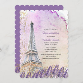 Invitación Paris Eiffel Tower Lavender Quinceanera