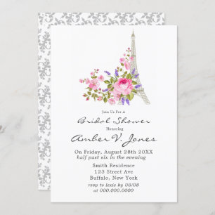Invitación Paris Eiffel Tower Pink Peony Bridal Shower Invita