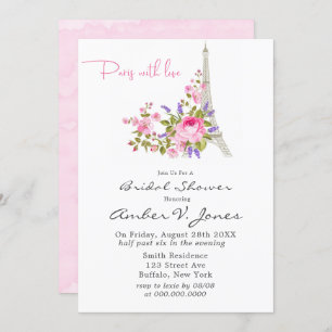 Invitación Paris Eiffel Tower Pink Peony Bridal Shower Invita