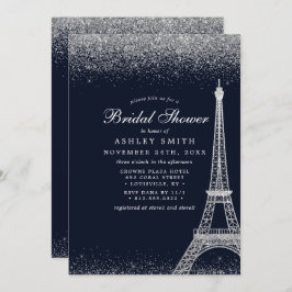 Invitación Paris Eiffel Tower Silver Sparkle Bridal Shower
