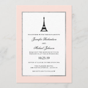 Invitación Paris Elegance Rubor Boda rosa y negro