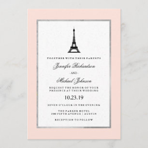 Invitación Paris Elegance Rubor Plata rosa y Boda negro