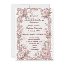 París Floral Elegante Torre Eiffel Rosa Graduación