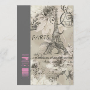Invitación paris floral torre eiffel vintage ducha de novia